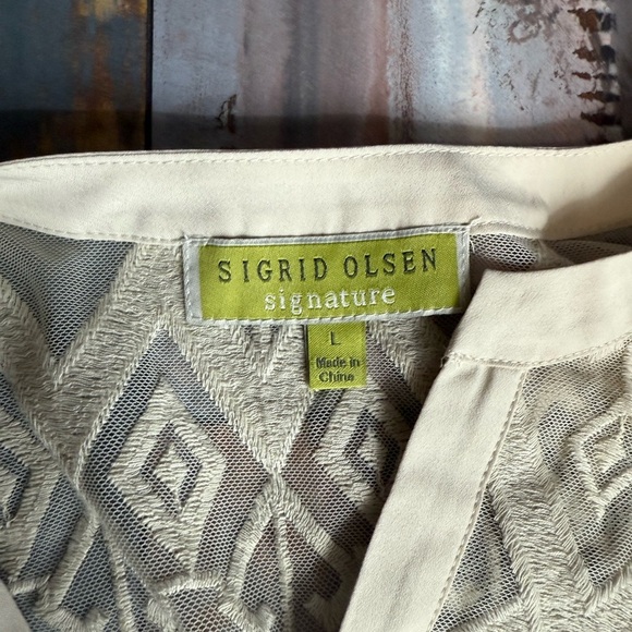 NWT Sigrid Olsen Signature Beige Sheer Tunic Long Sleeve Boho Resort Blouse, L - Picture 5 of 14